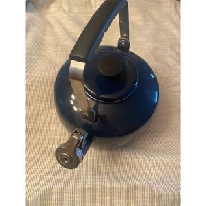 Circulon 2 Qt Blue Enamel Whistling Tea Kettle with Grip Handle